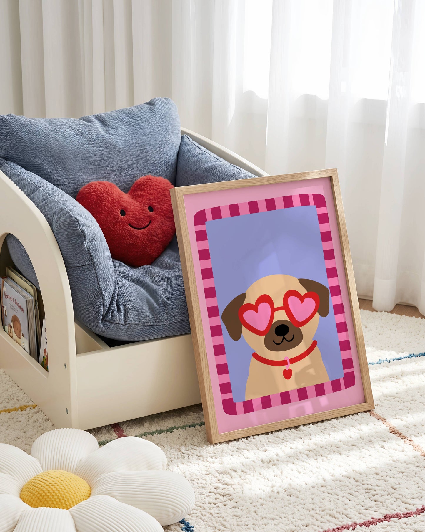 Pug with Love Heart Sunglasses Poster Print