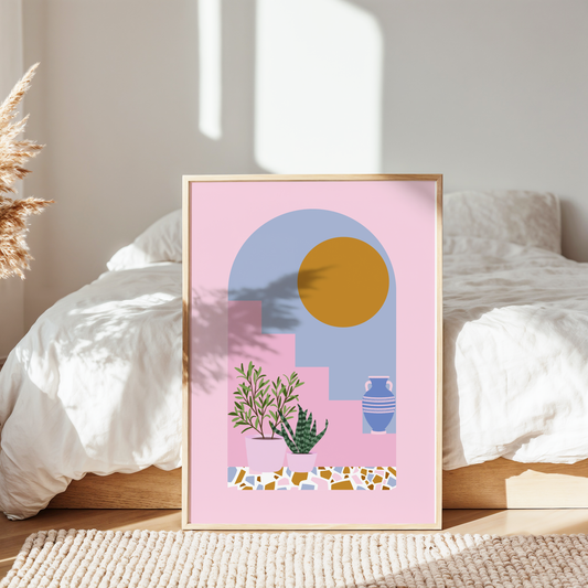 Bohemian Mediterranean Staircase and Sun Print
