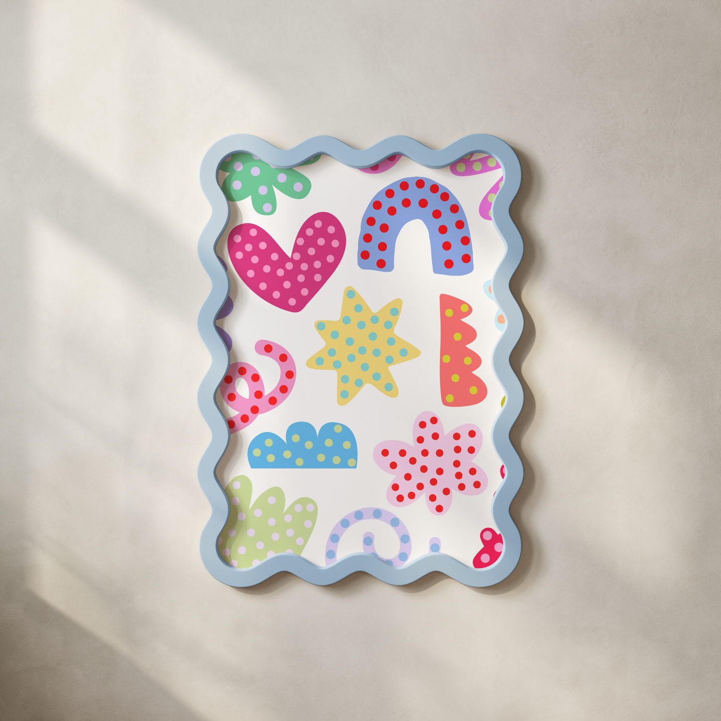 Colourful Abstract Shapes with Polkadots Poster Print