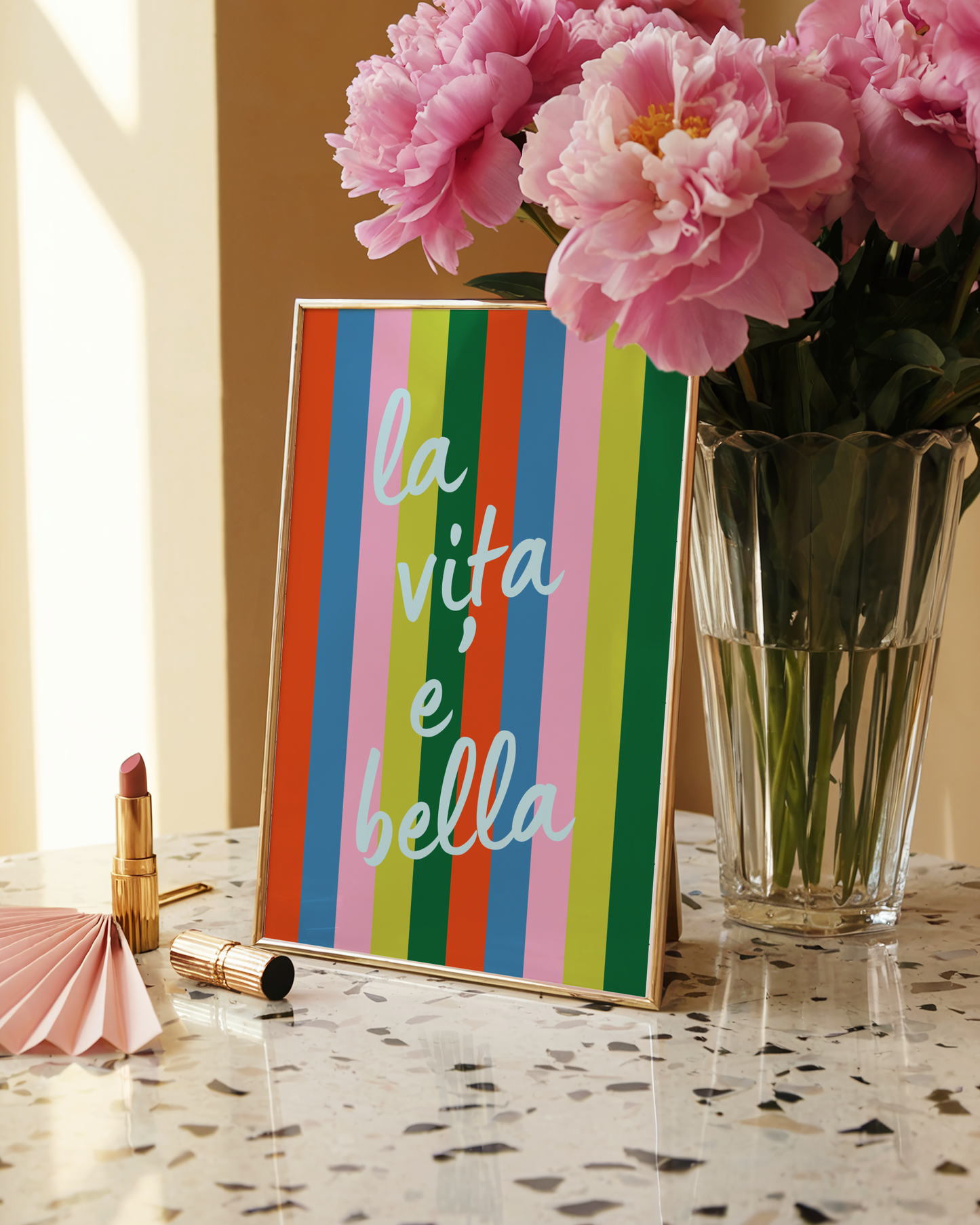 La Vita e' Bella on Striped Background Poster Print
