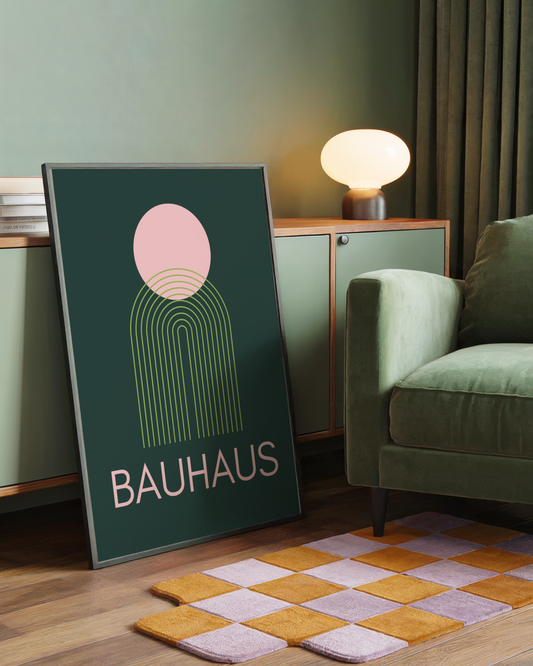 Bauhaus Geometric Print (Green and Pink)