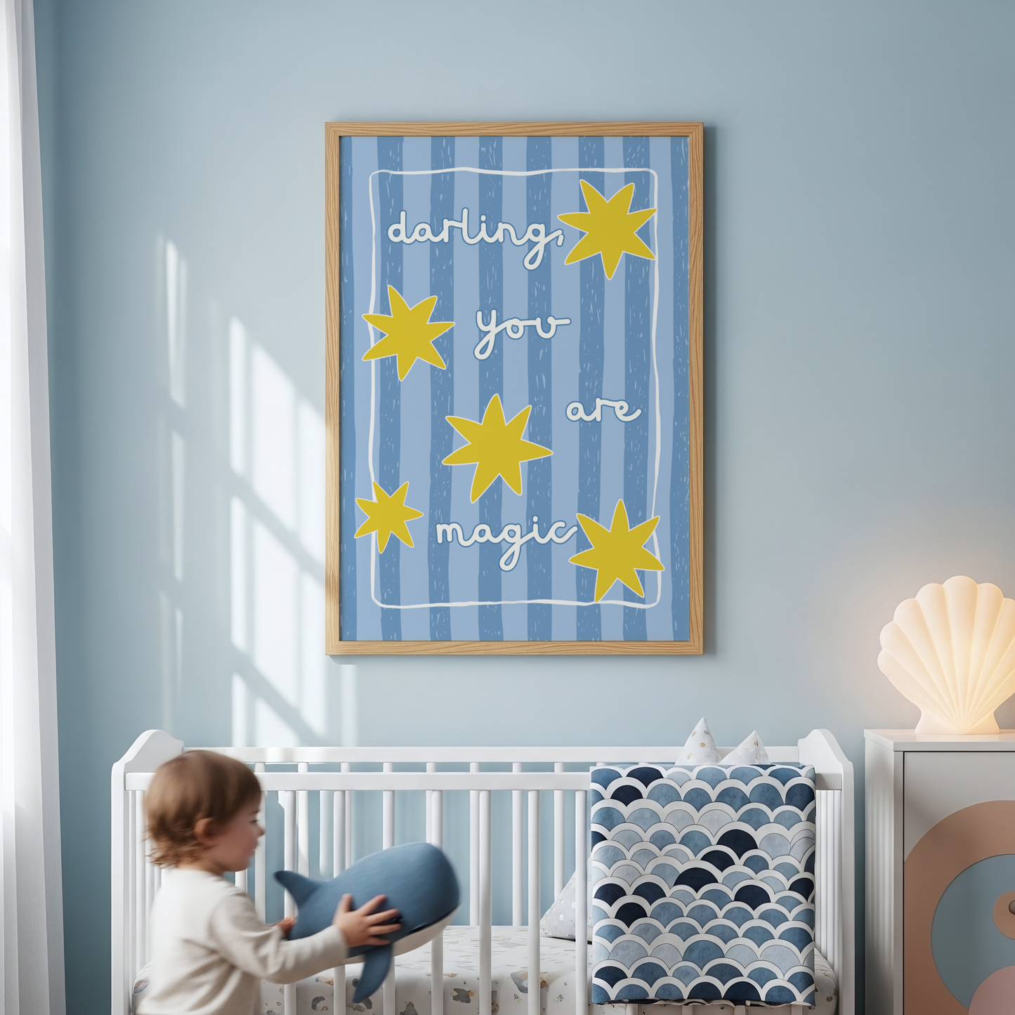 Darling You Are Magic (Blue Stripes) Poster Print