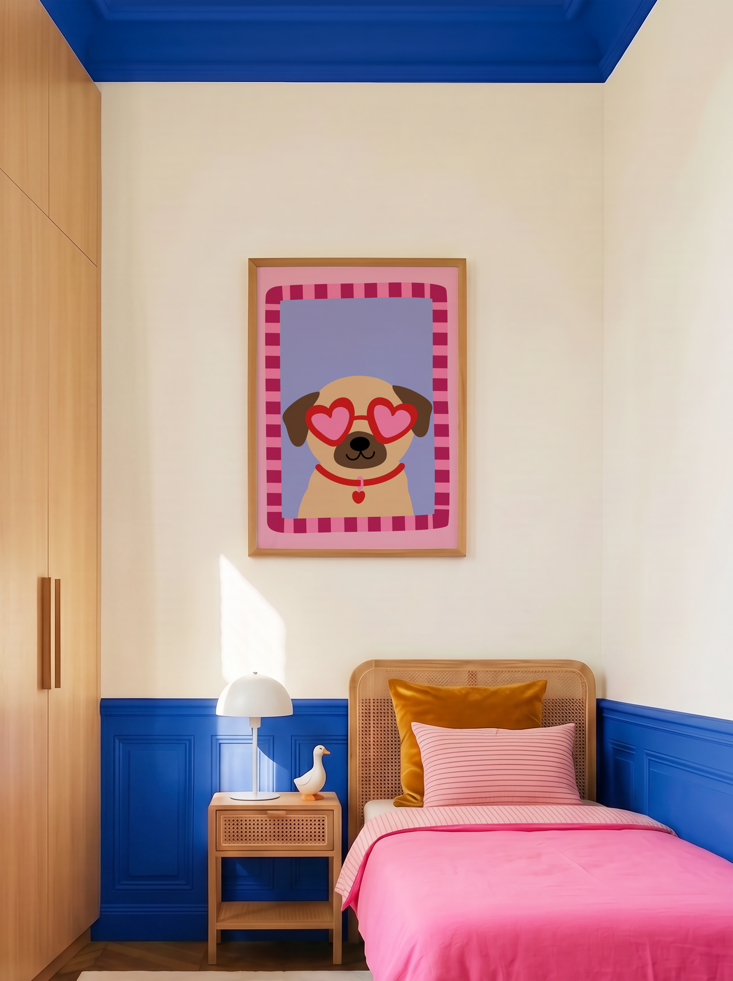 Pug with Love Heart Sunglasses Poster Print
