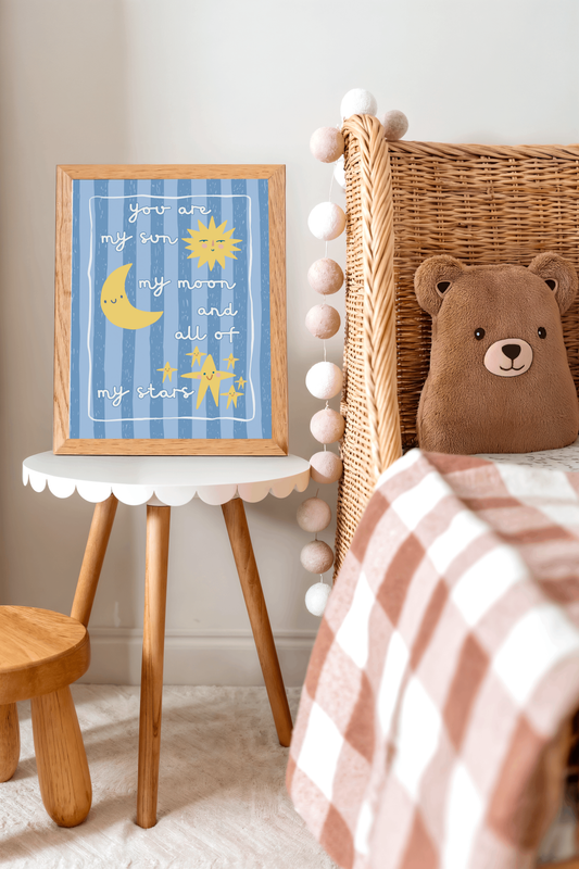 You Are My Sun, My Moon and All of My Stars Poster Print (Blue Stripes)