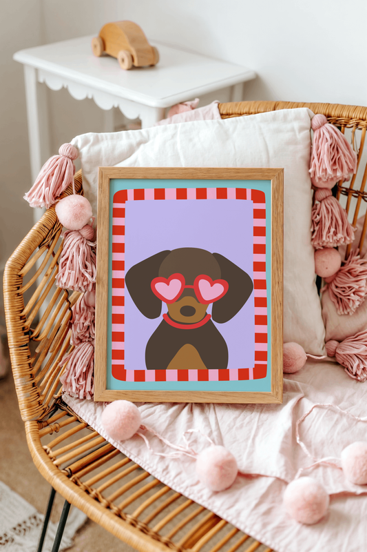 Dachshund with Love Heart Sunglasses Poster Print