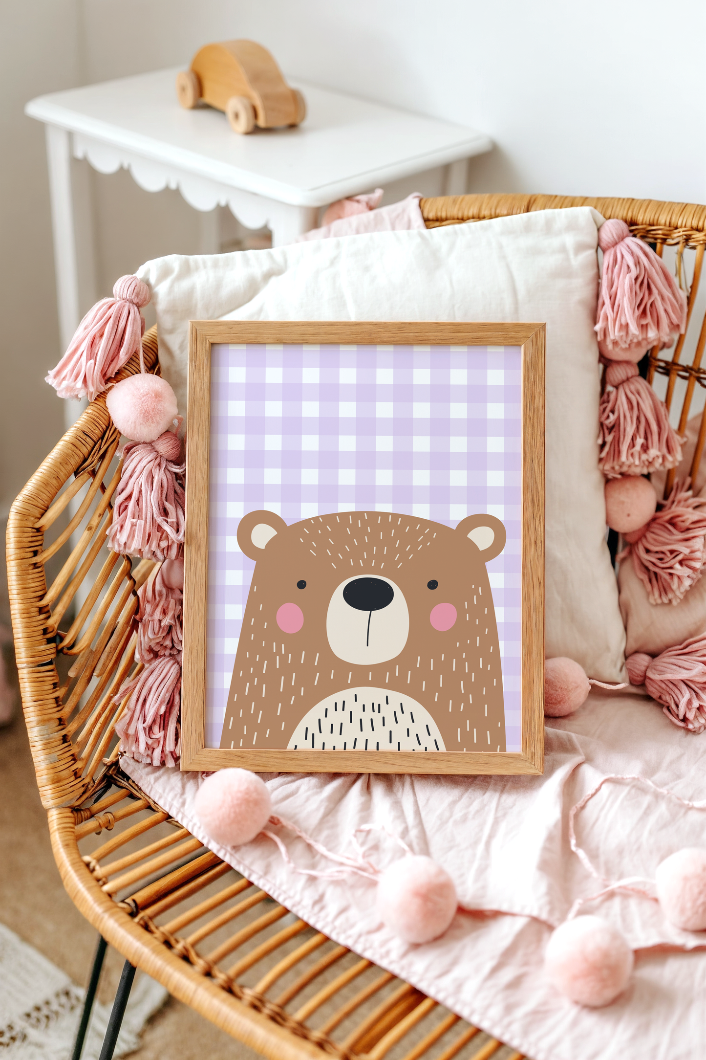 Cute Bear on Gingham Poster Print