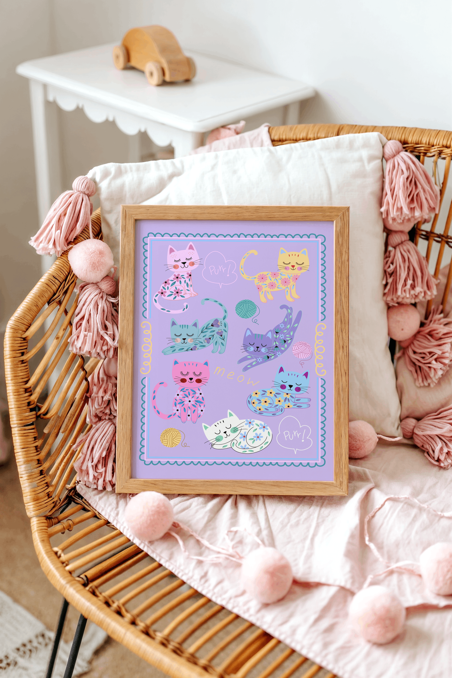 Sleepy Flower Cats Poster Print