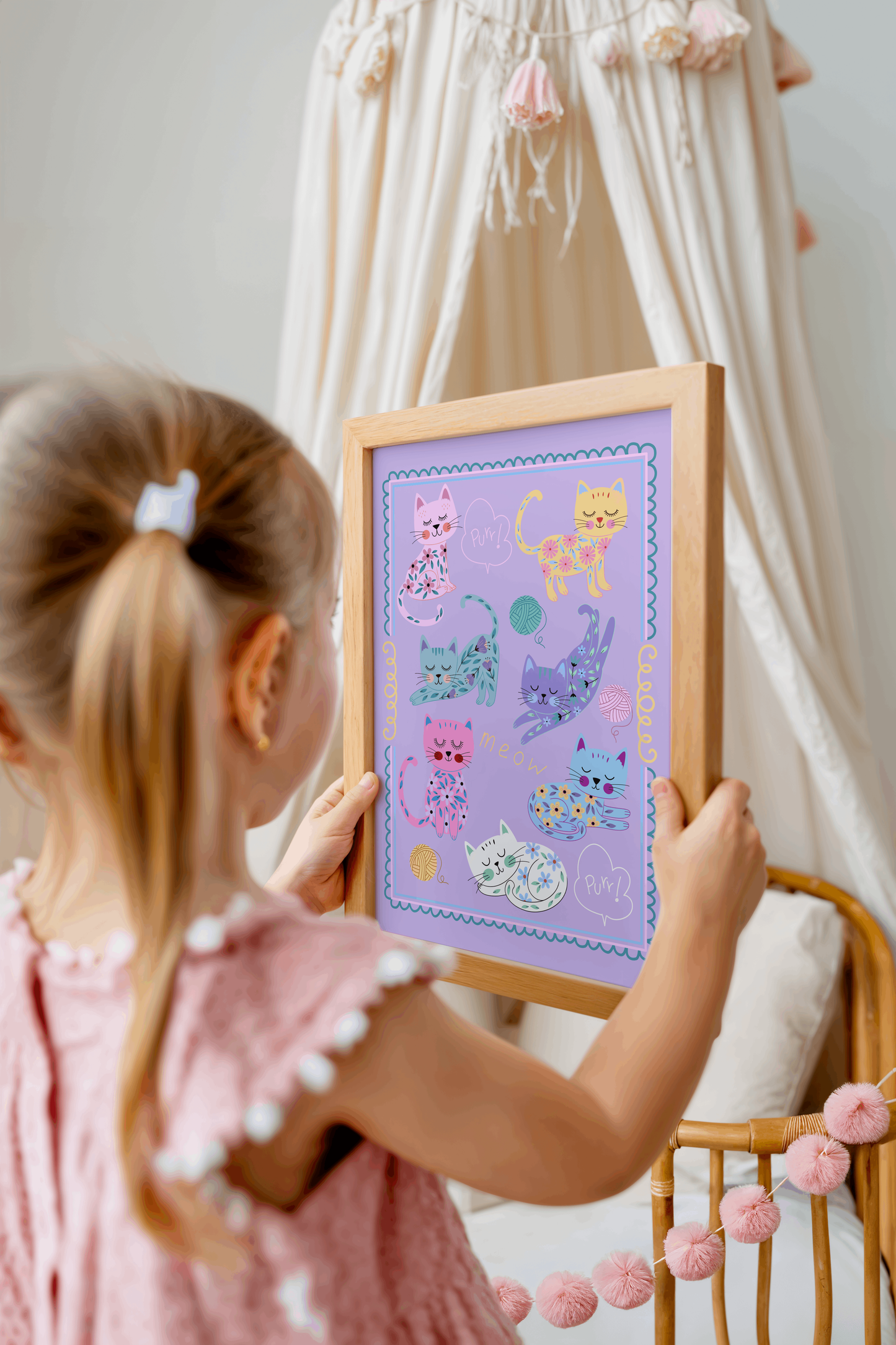 Sleepy Flower Cats Poster Print