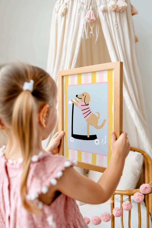 Dachshund on a Scooter Poster Print