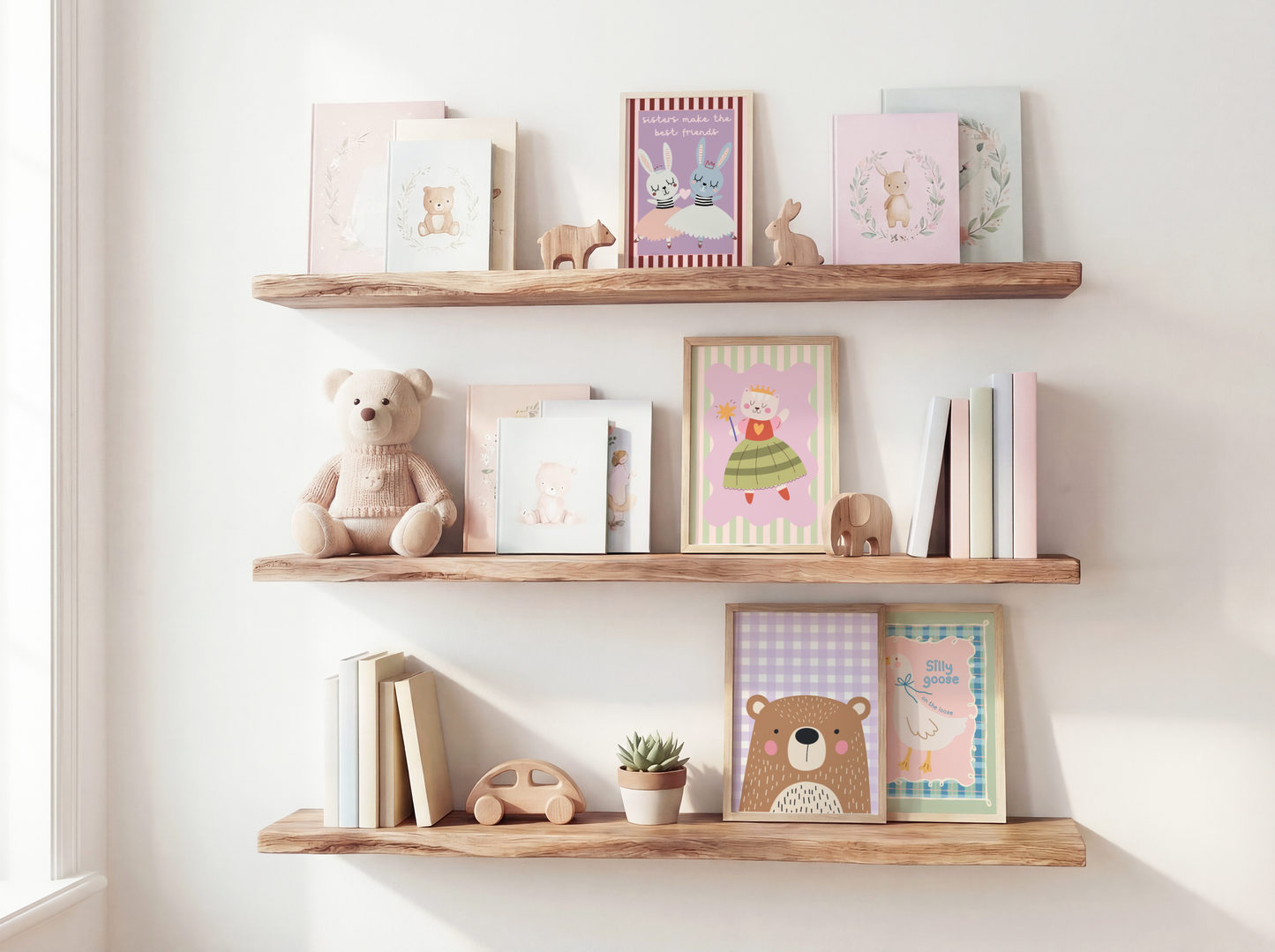 Cute Bear on Gingham Poster Print
