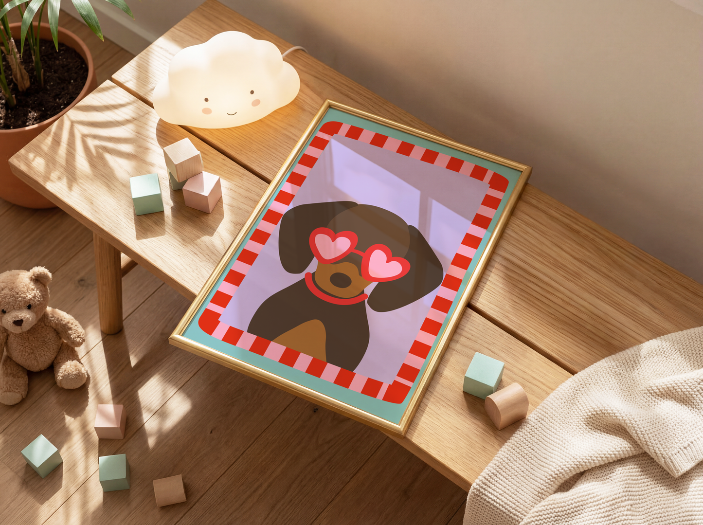 Dachshund with Love Heart Sunglasses Poster Print