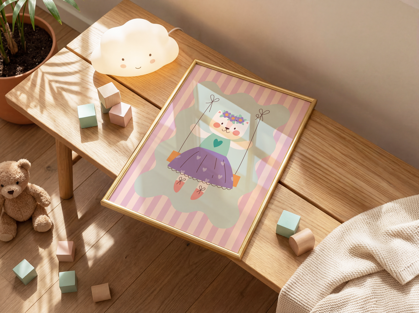 Cat on Swing Poster Print