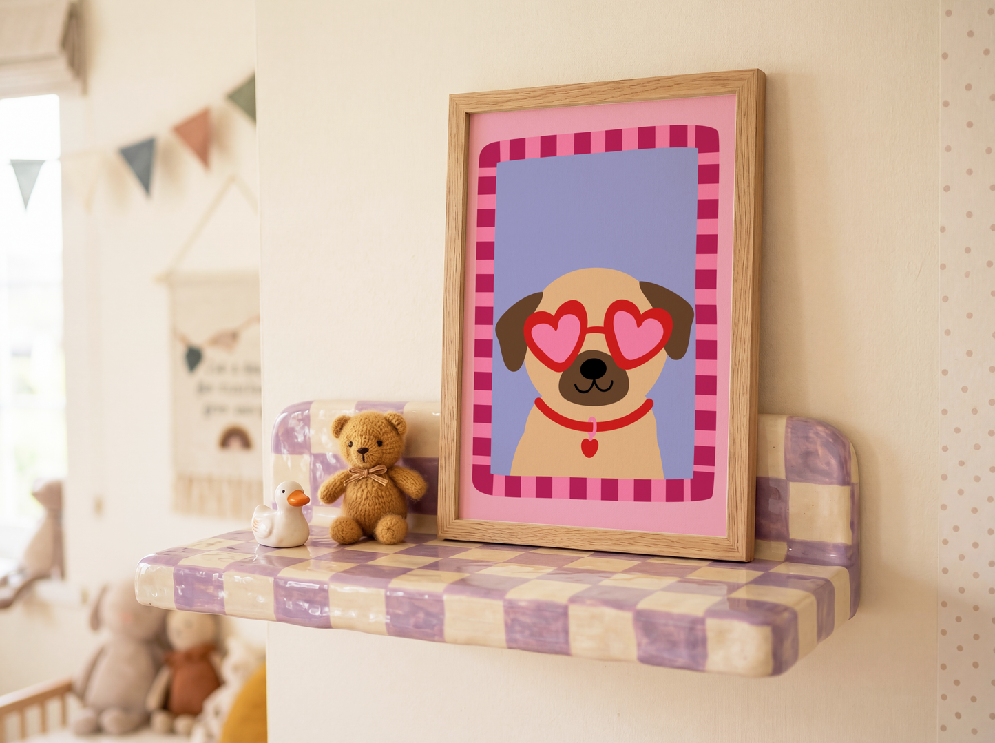 Pug with Love Heart Sunglasses Poster Print