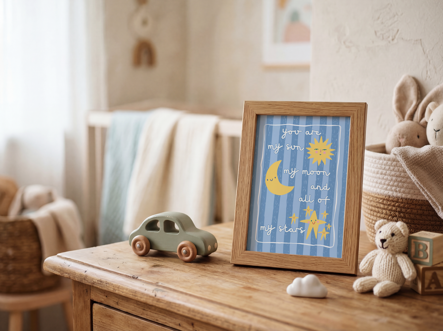 You Are My Sun, My Moon and All of My Stars Poster Print (Blue Stripes)