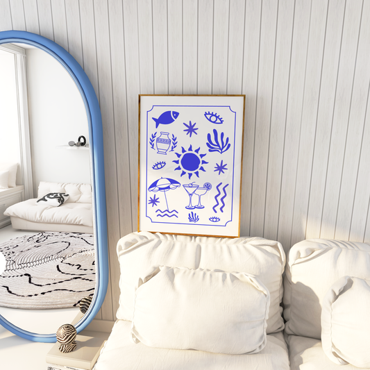 Greek Inspired Summer Motifs Print (Blue and White)