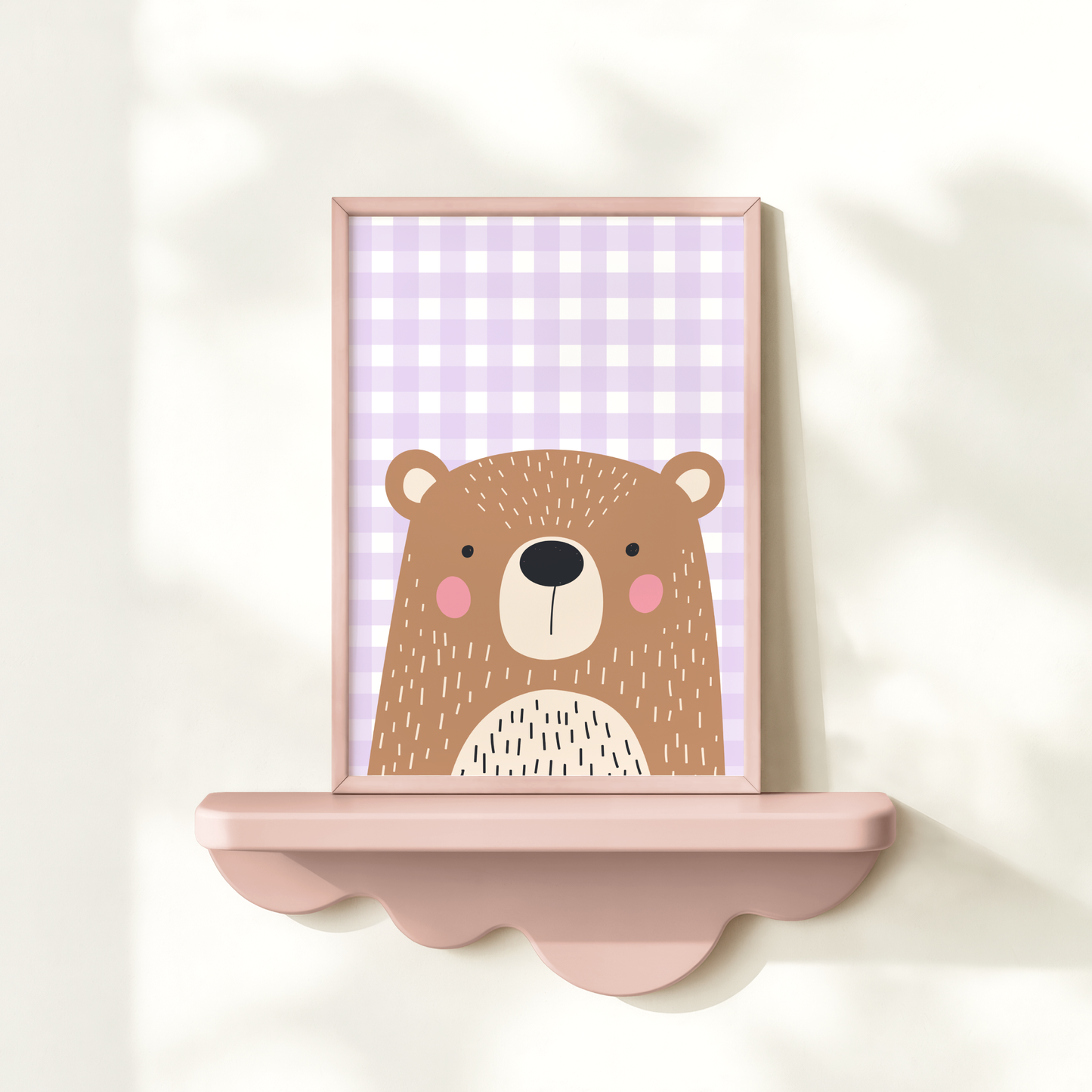 Cute Bear on Gingham Poster Print