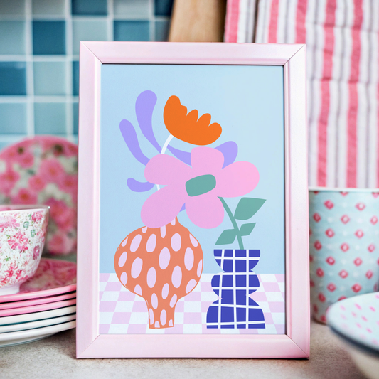 Abstract Vases and Flowers Print