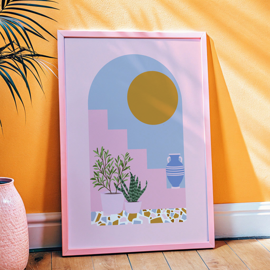 Bohemian Mediterranean Staircase and Sun Print
