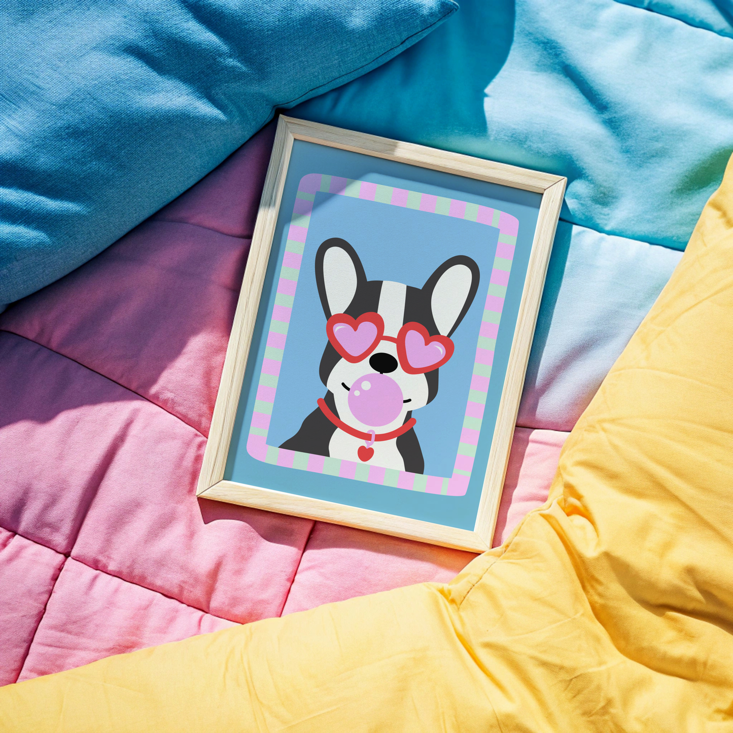 French Bulldog With Love Heart Sunglasses Poster Print