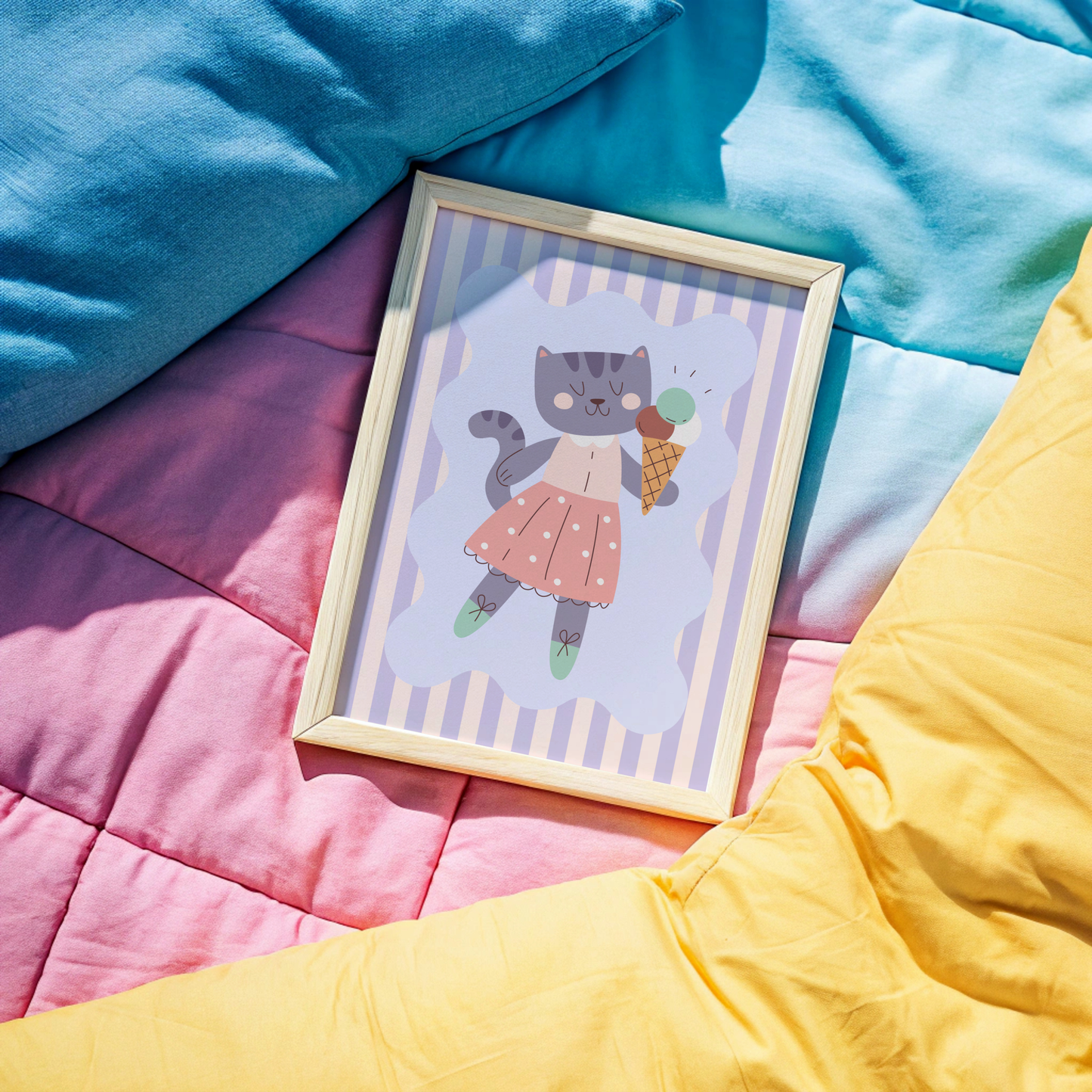 Cat Eating Ice Cream Poster Print
