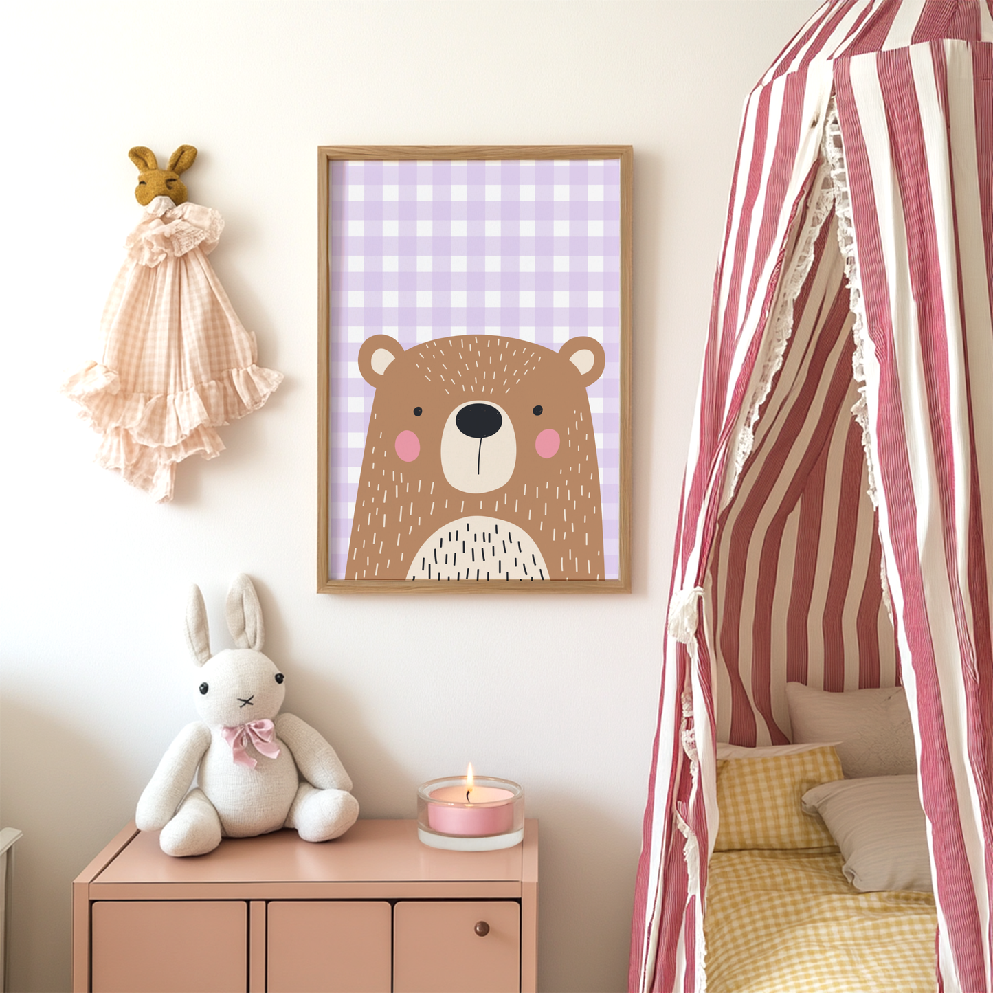 Cute Bear on Gingham Poster Print