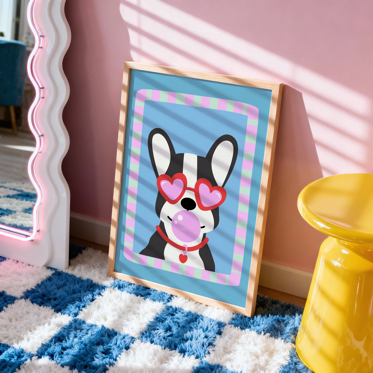 French Bulldog With Love Heart Sunglasses Poster Print