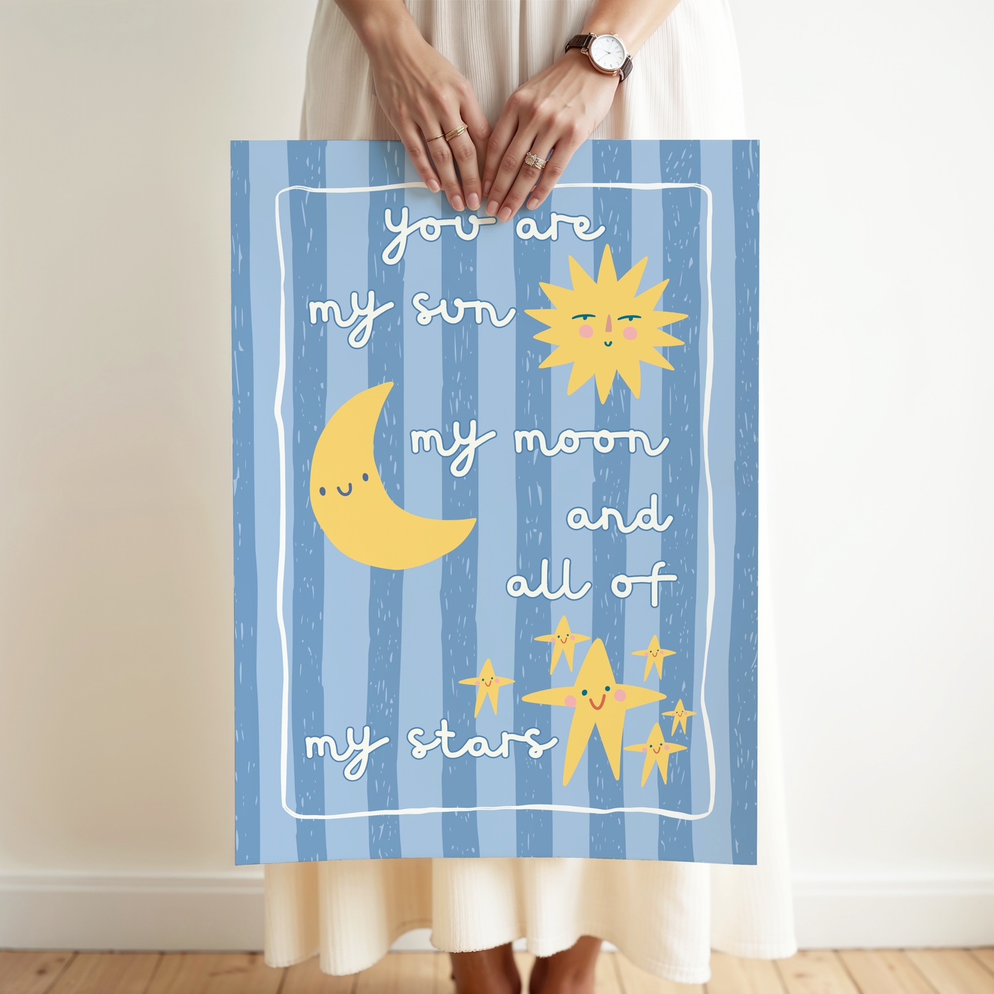You Are My Sun, My Moon and All of My Stars Poster Print (Blue Stripes)