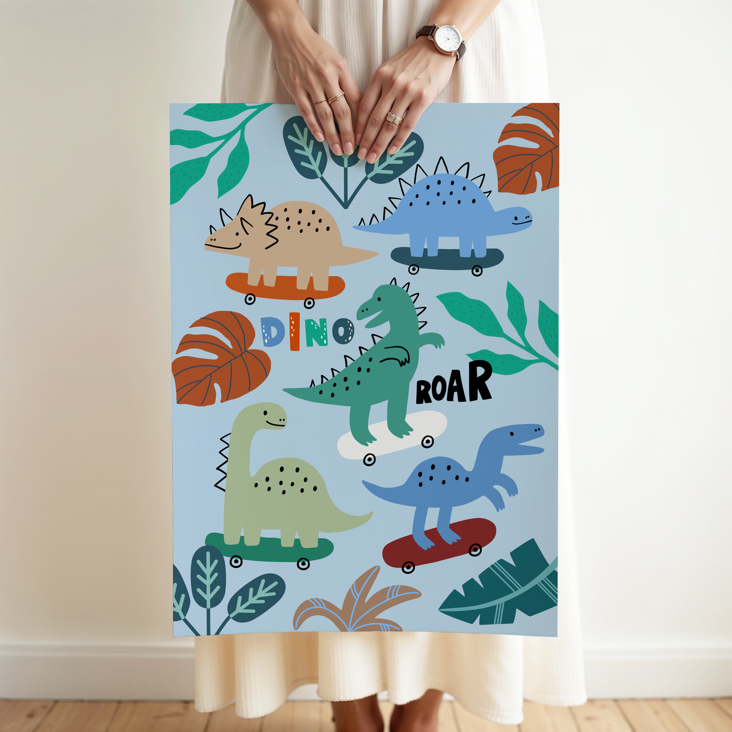 Dinosaurs on Skateboards Poster Print