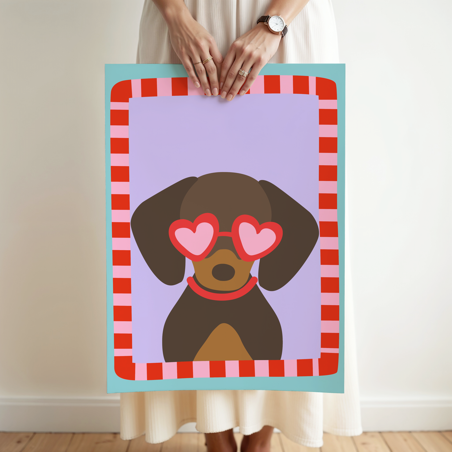 Dachshund with Love Heart Sunglasses Poster Print