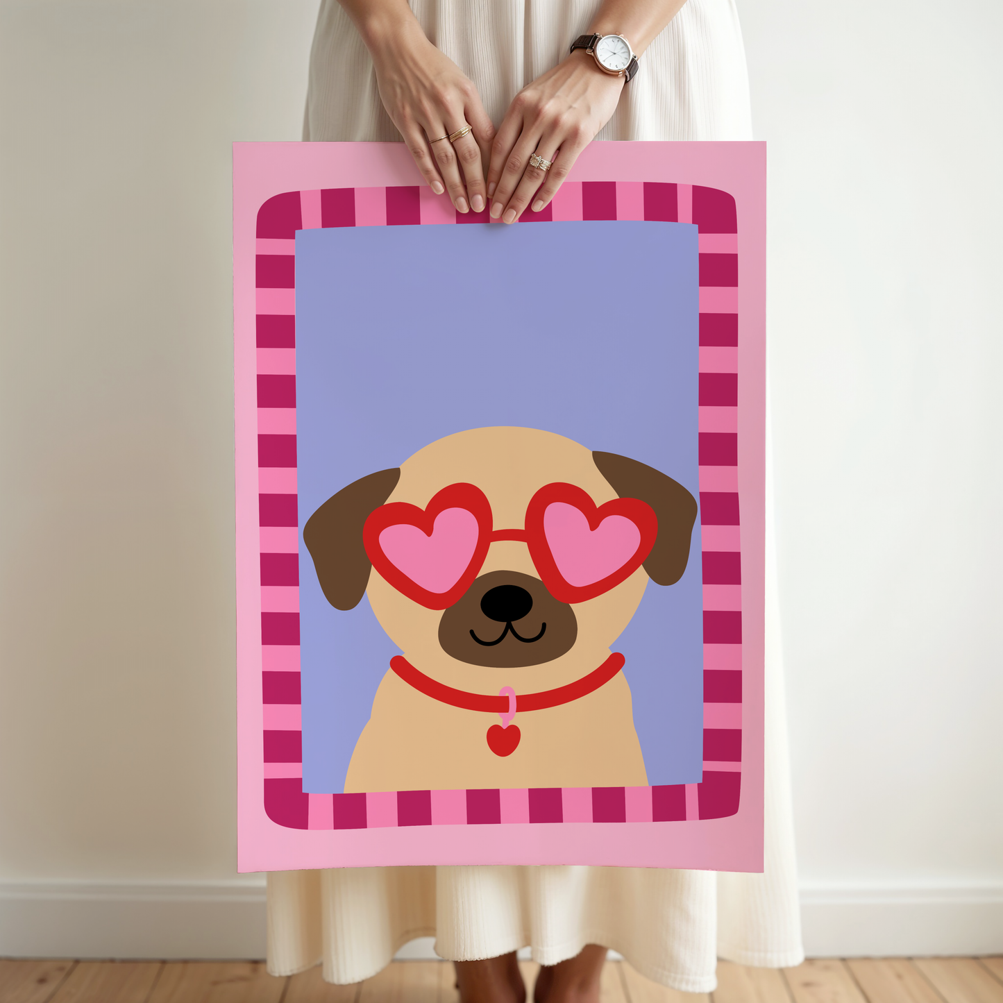 Pug with Love Heart Sunglasses Poster Print
