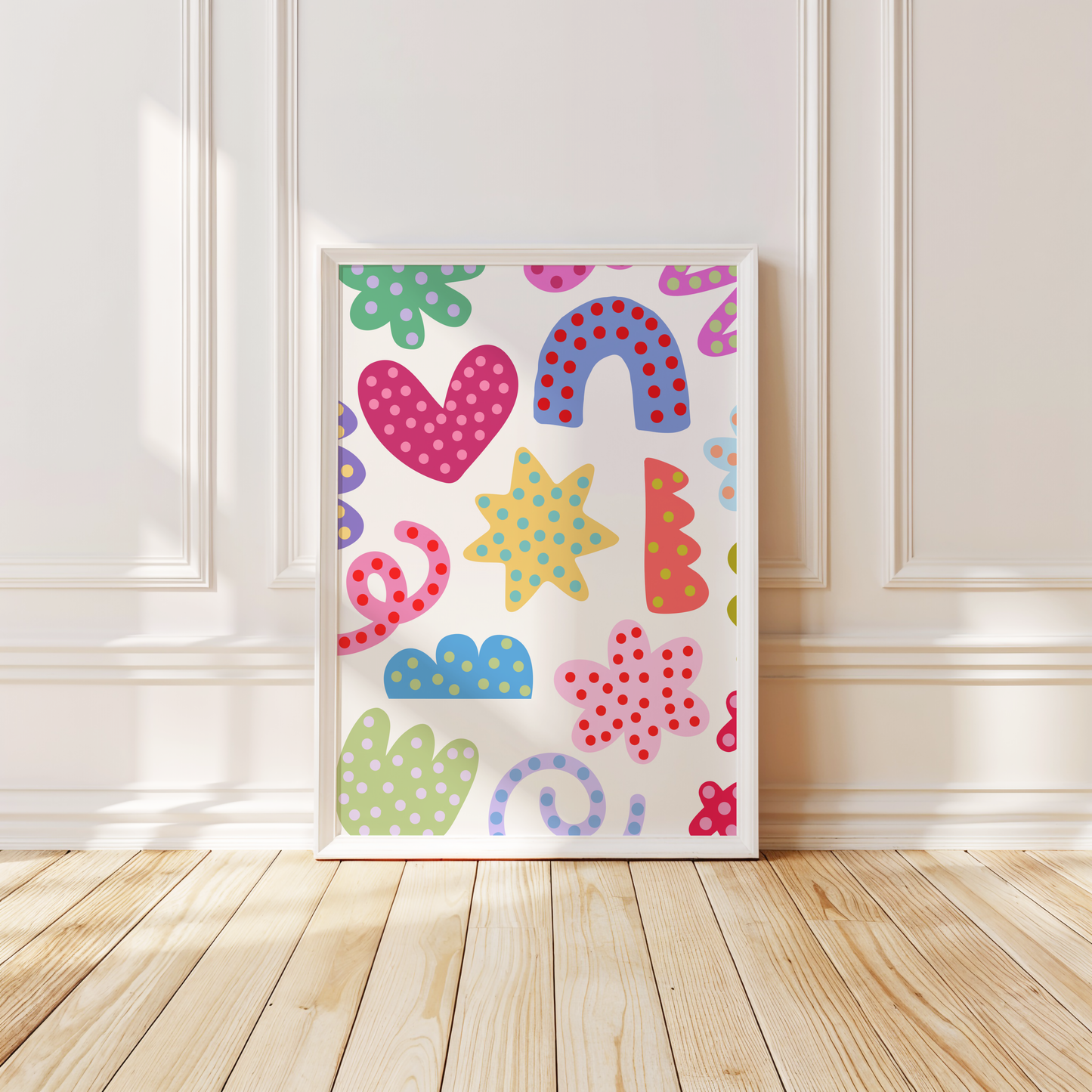 Colourful Abstract Shapes with Polkadots Poster Print