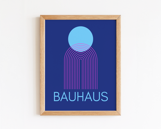 Bauhaus Geometric Poster Print (Blue and Pink)