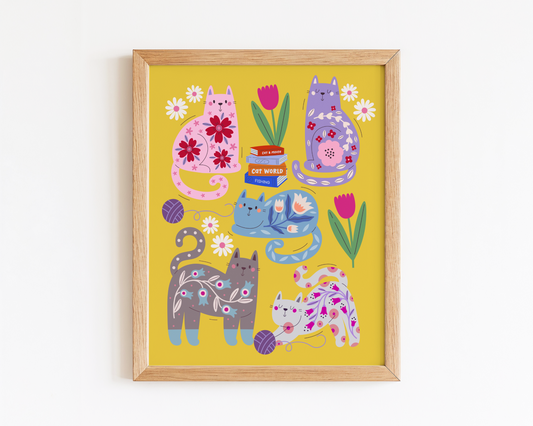 Floral Cat Poster Print