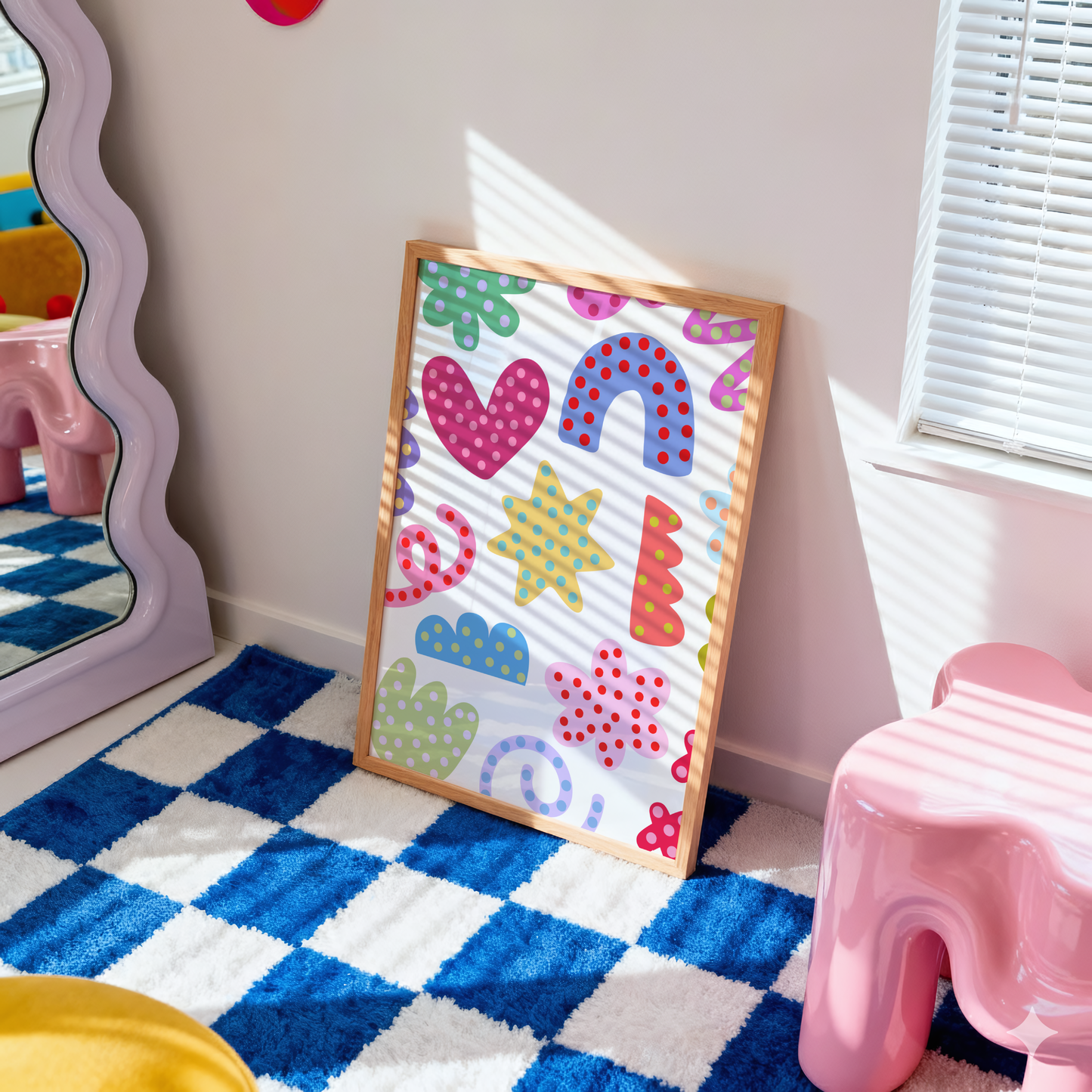 Colourful Abstract Shapes with Polkadots Poster Print