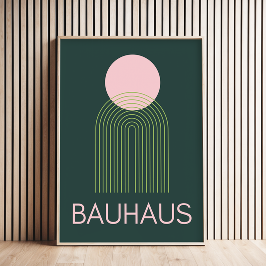 Bauhaus Geometric Print (Green and Pink)