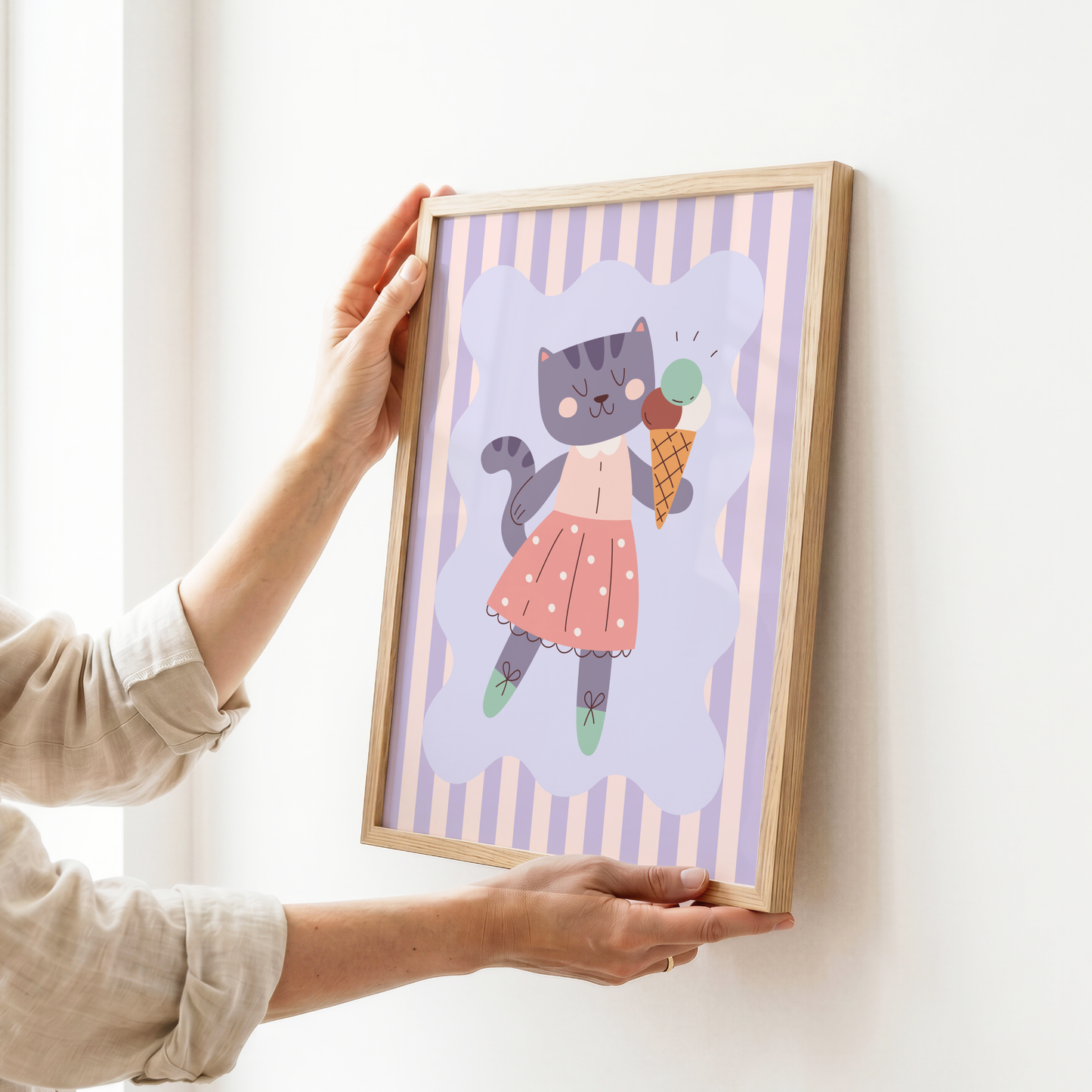 Cat Eating Ice Cream Poster Print