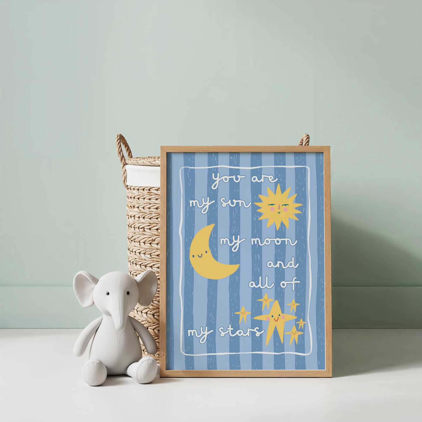 You Are My Sun, My Moon and All of My Stars Poster Print (Blue Stripes)