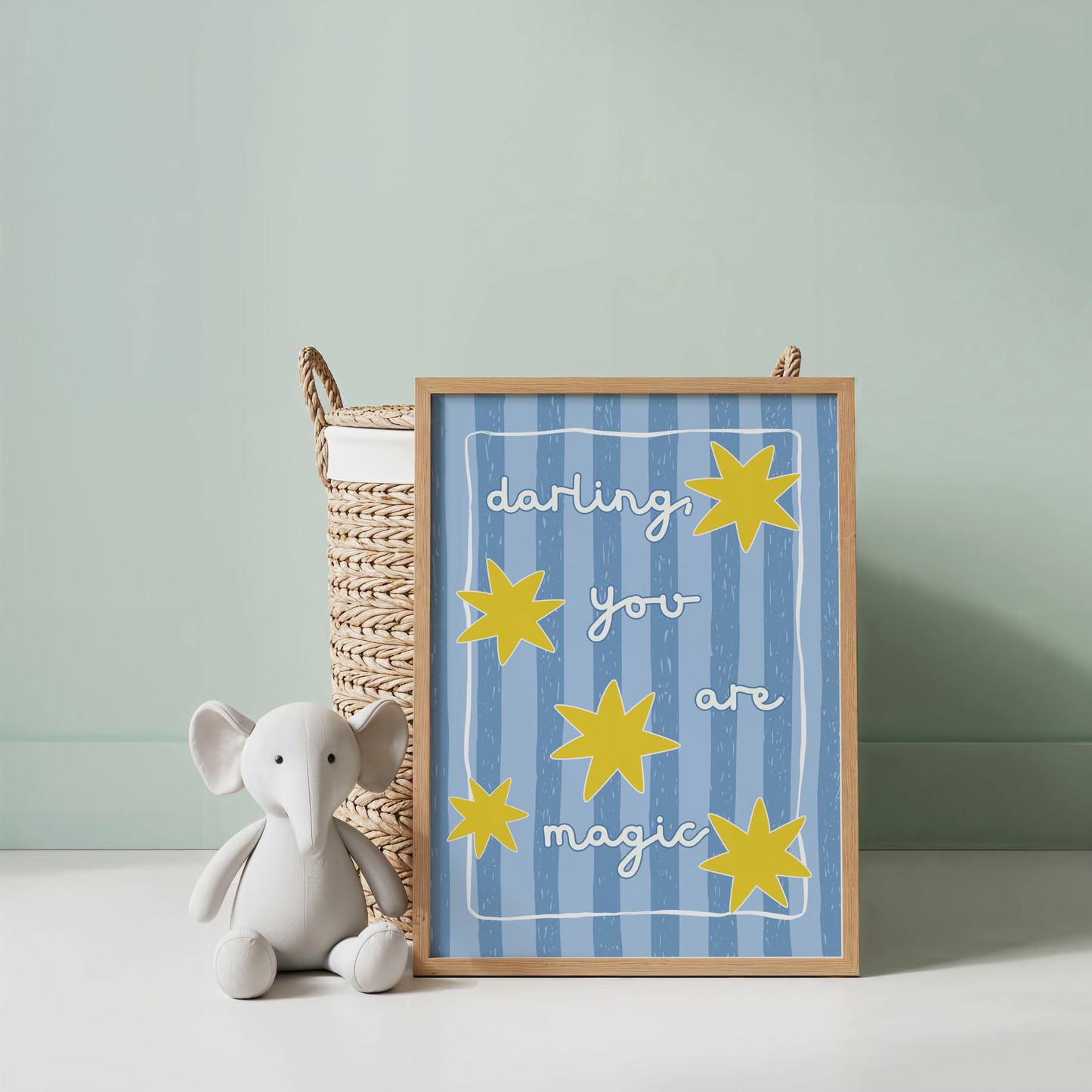Darling You Are Magic (Blue Stripes) Poster Print