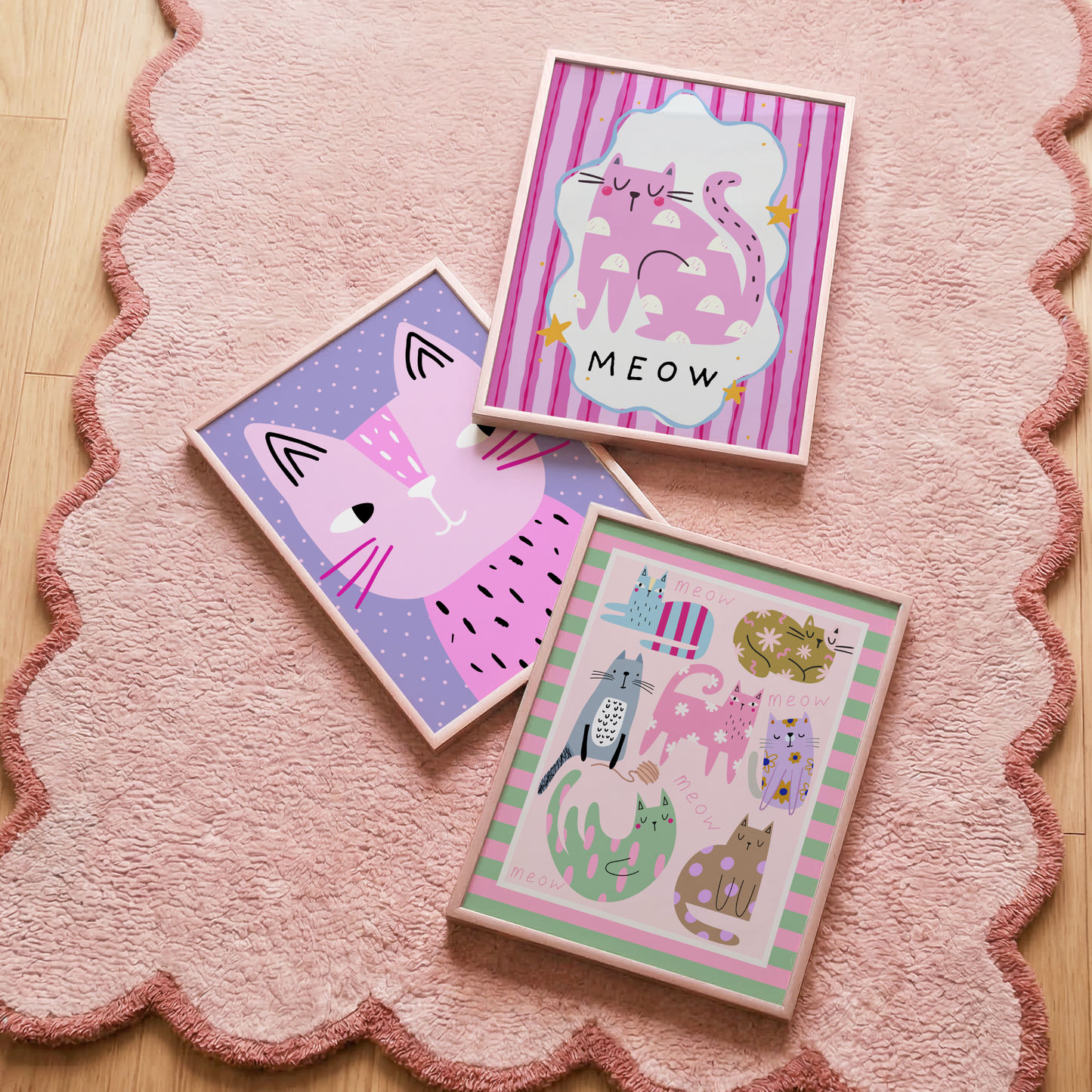 Pink 'Meow' Cat Poster Print