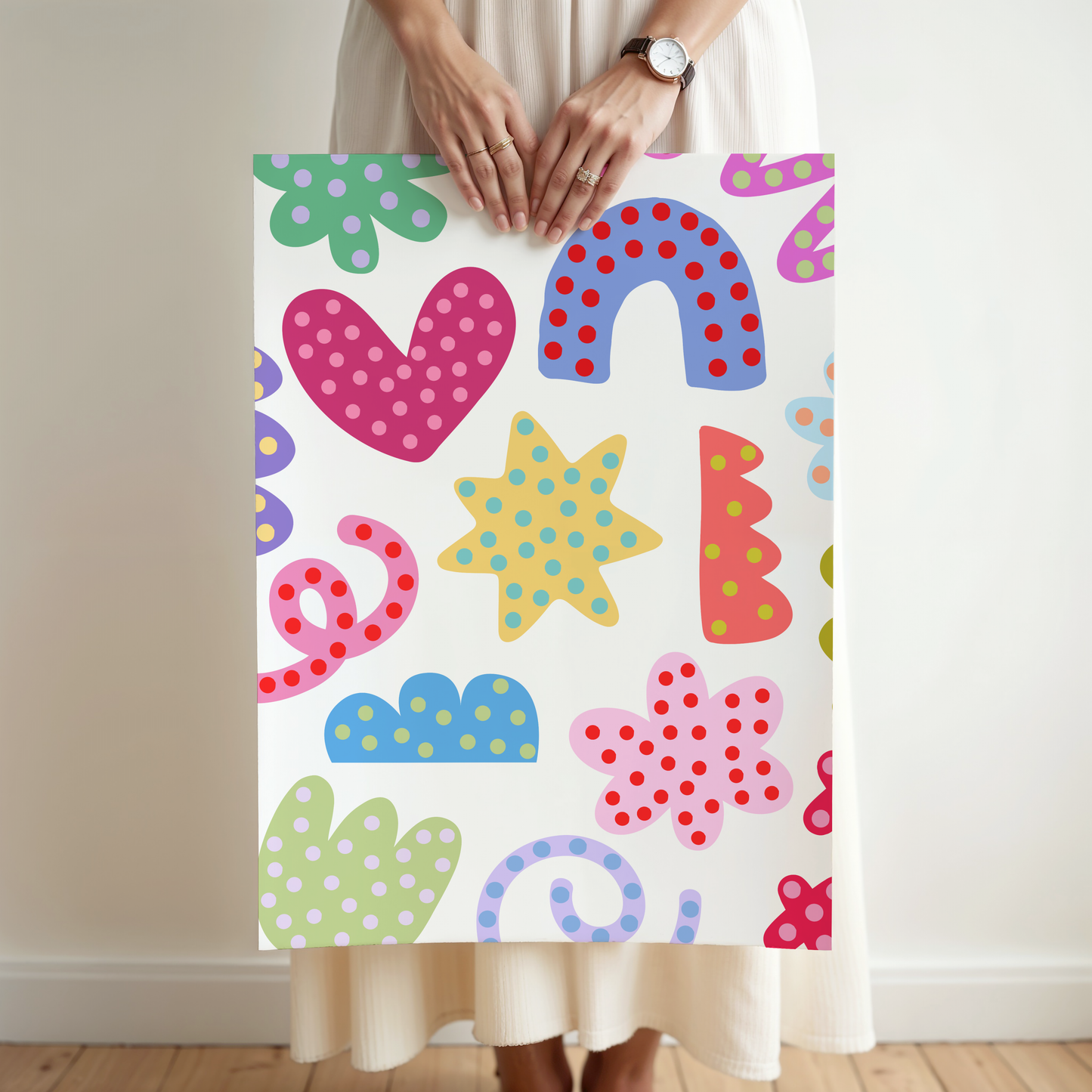 Colourful Abstract Shapes with Polkadots Poster Print