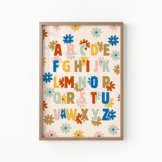 Alphabet ABC on Flower Background Print