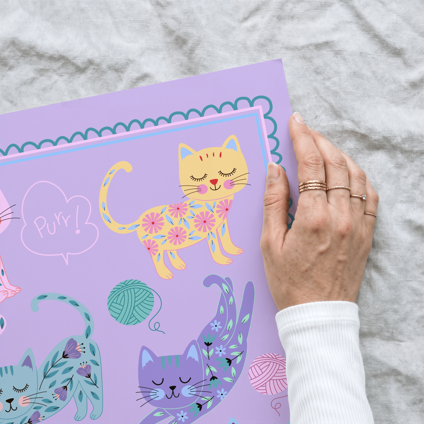 Sleepy Flower Cats Poster Print