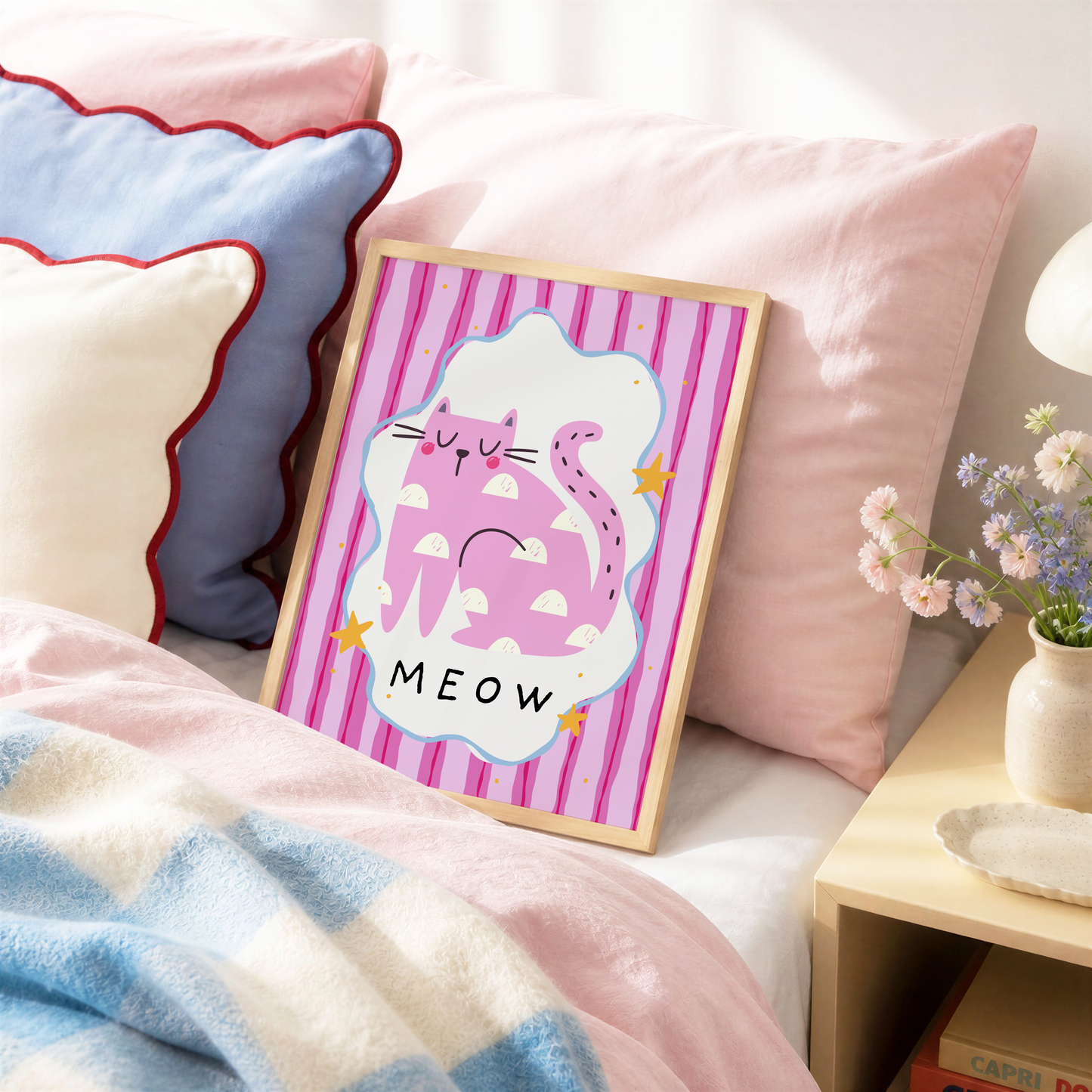 Pink 'Meow' Cat Poster Print