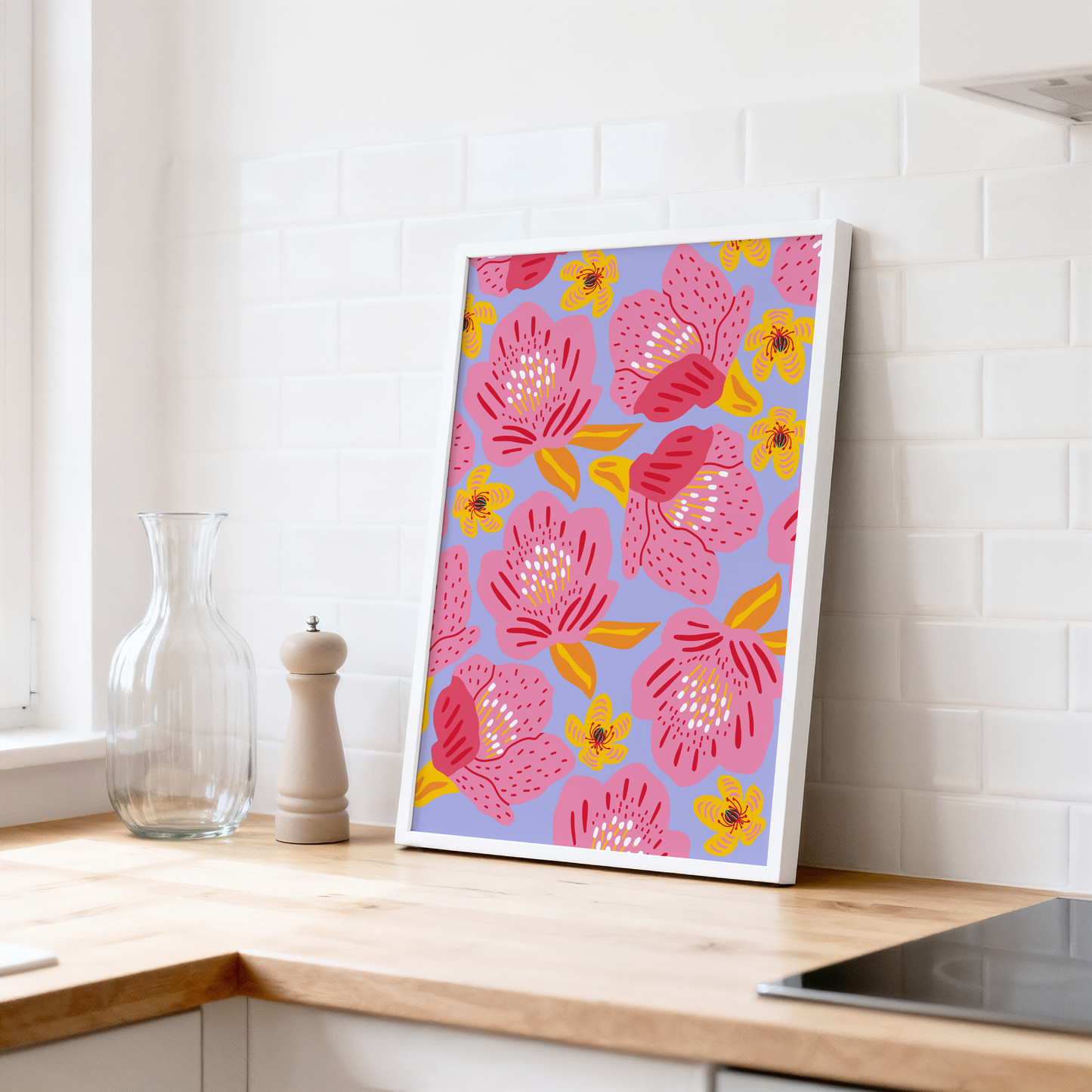 Pink & Yellow Floral Poster Print