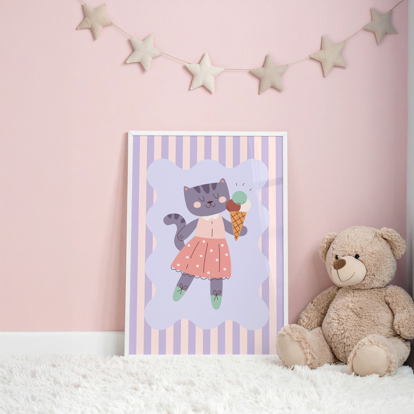 Cat Eating Ice Cream Poster Print