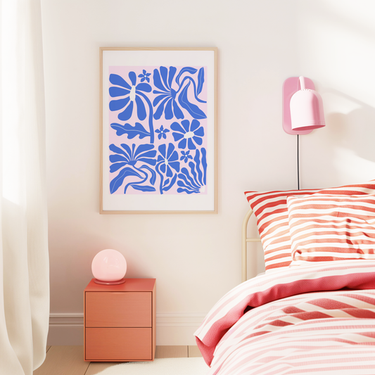 Retro Abstract Flower Botanical (Pink and Blue)