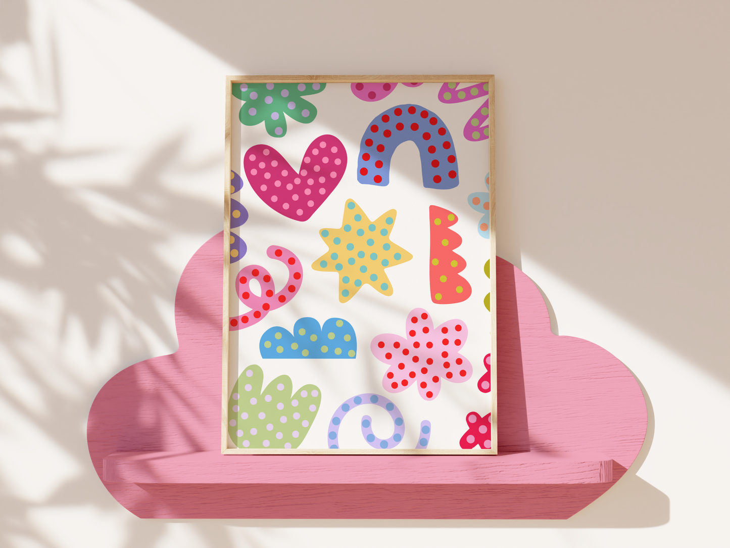 Colourful Abstract Shapes with Polkadots Poster Print