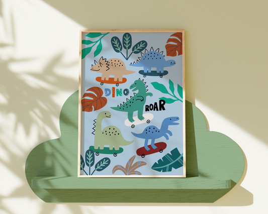Dinosaurs on Skateboards Poster Print