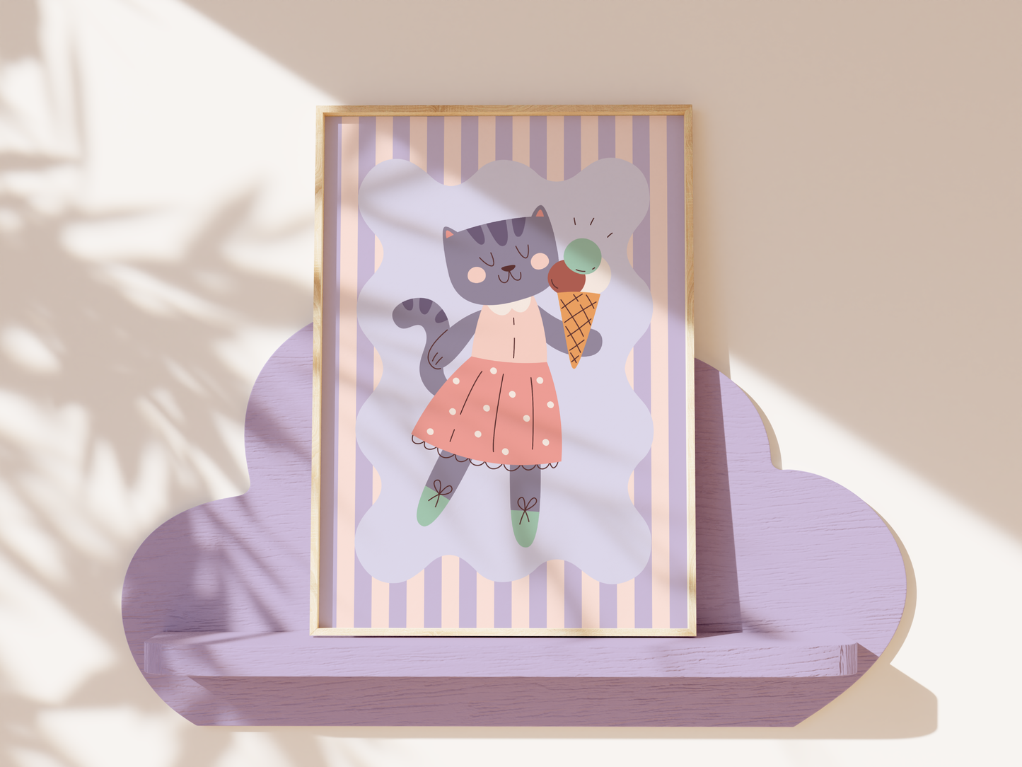 Cat Eating Ice Cream Poster Print