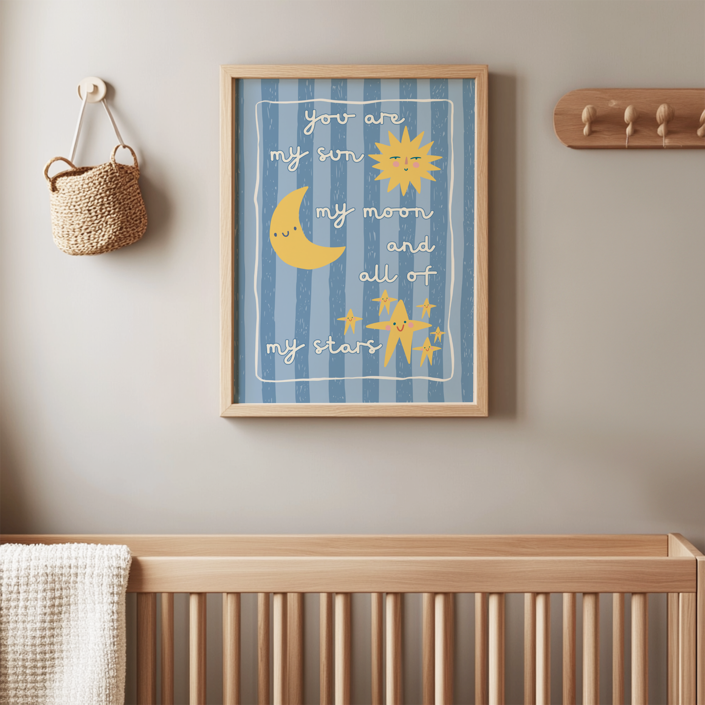 You Are My Sun, My Moon and All of My Stars Poster Print (Blue Stripes)